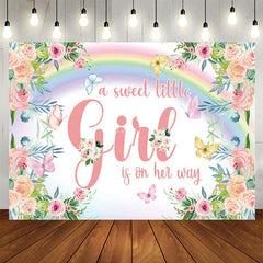 Aperturee - Aperturee Floral Rainbow Butterfly Girl Baby Shower Backdrop