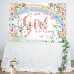 Aperturee - Aperturee Floral Rainbow Butterfly Girl Baby Shower Backdrop