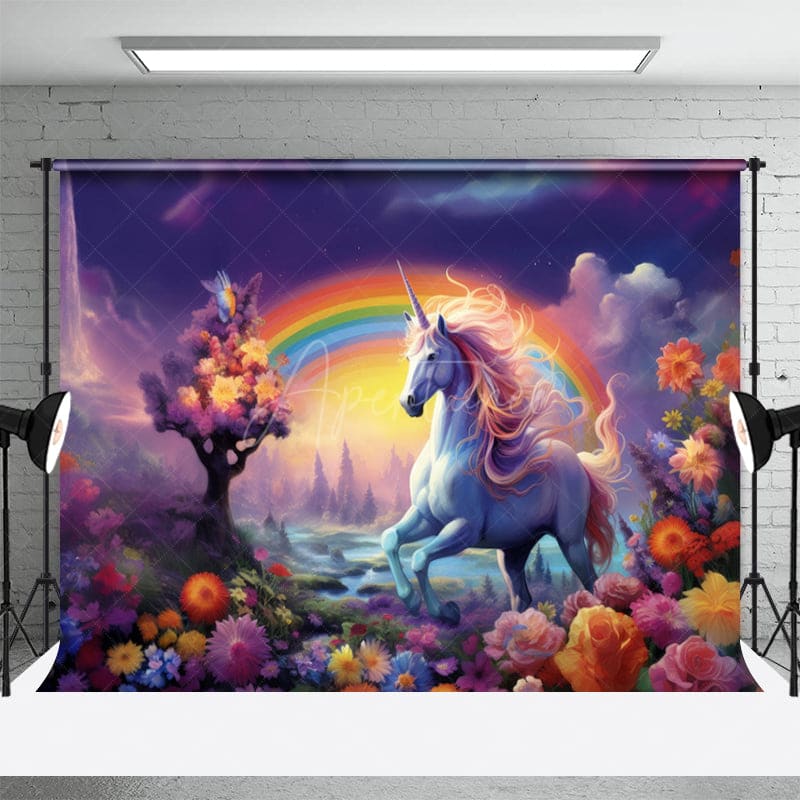 Aperturee - Aperturee Floral Rainbow Unicorn Paradise Combo Set Backdrop