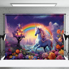 Aperturee - Aperturee Floral Rainbow Unicorn Paradise Combo Set Backdrop