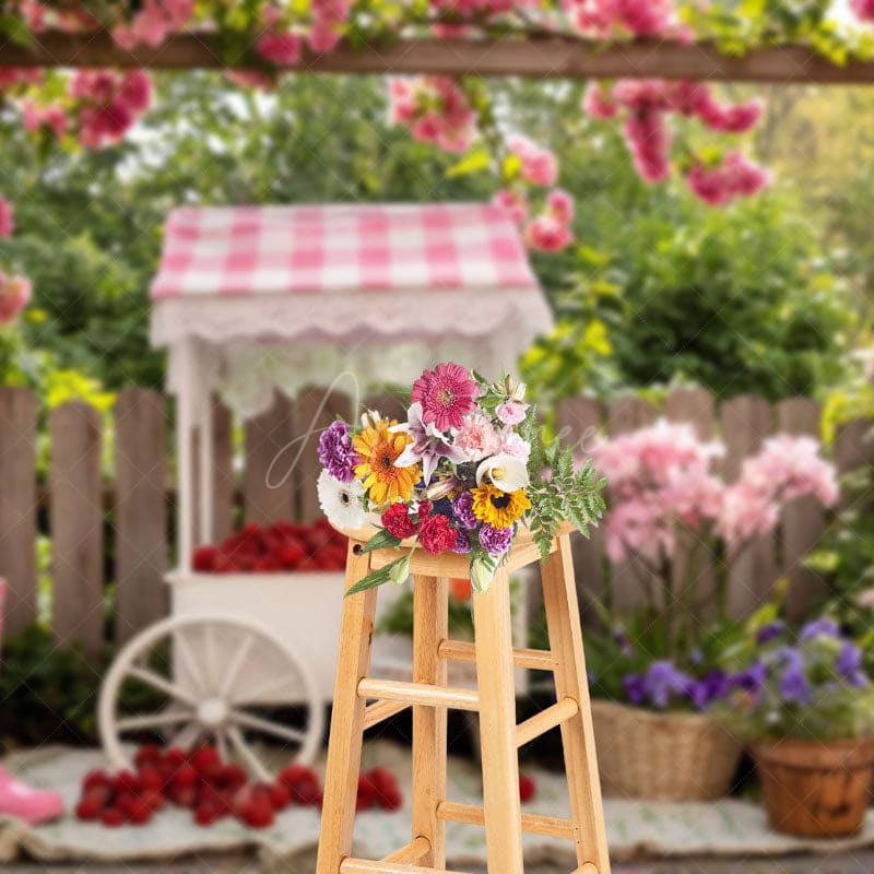 Aperturee - Aperturee Floral Raspberry Fruit Cart Photography Backdrop