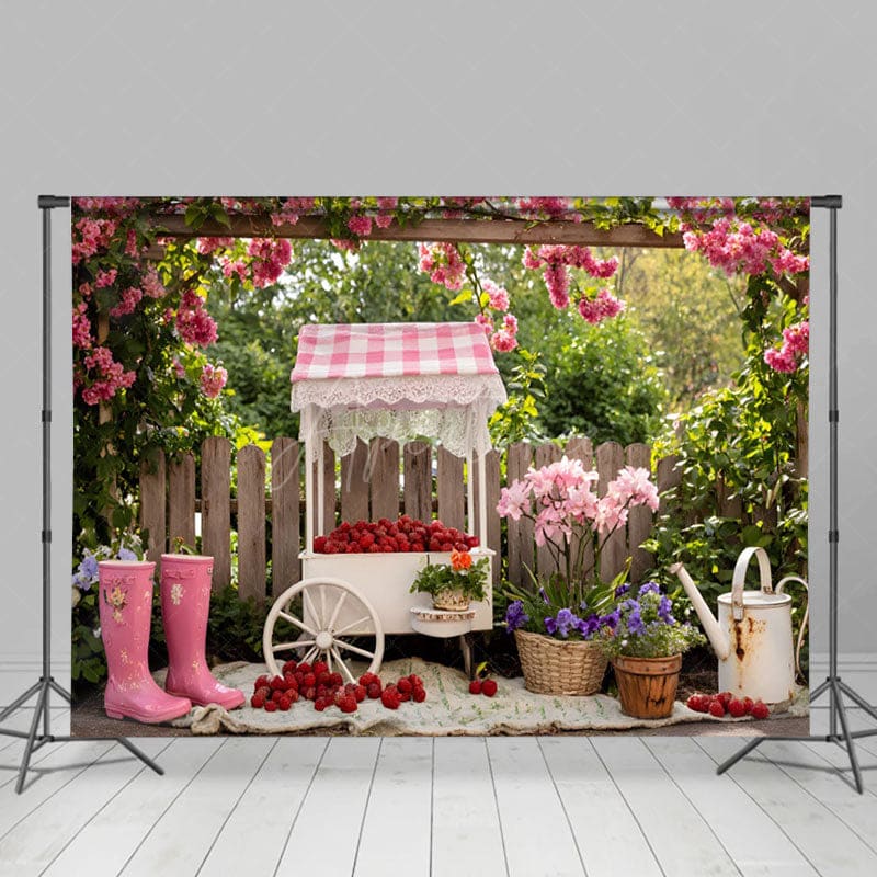Aperturee - Aperturee Floral Raspberry Fruit Cart Photography Backdrop