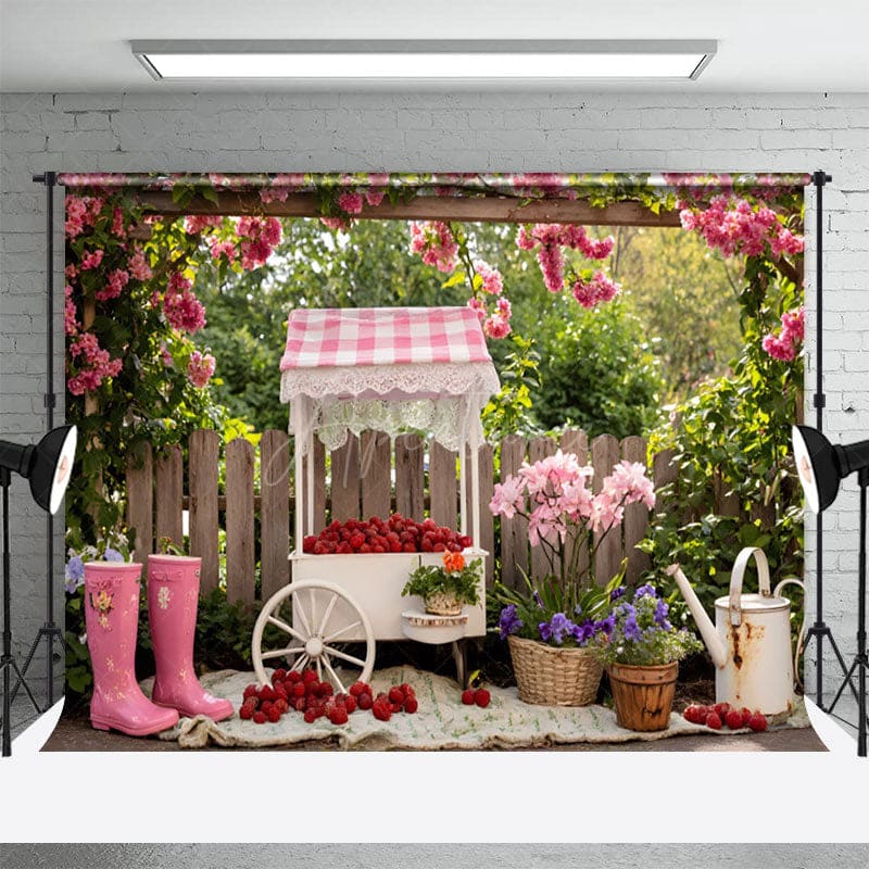 Aperturee - Aperturee Floral Raspberry Fruit Cart Photography Backdrop