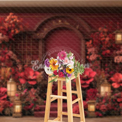 Aperturee - Aperturee Floral Red Chinese Style Sweet Wedding Photo Backdrop
