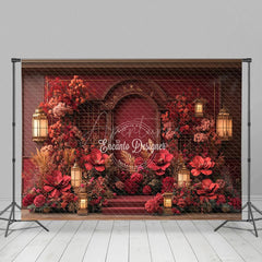 Aperturee - Aperturee Floral Red Chinese Style Sweet Wedding Photo Backdrop