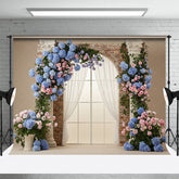 Aperturee - Aperturee Floral Retro Bricks Door Curtain Wedding Backdrop