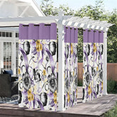 Aperturee - Aperturee Floral Ribbon Waterproof Printed Outdoor Curtains