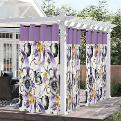 Aperturee - Aperturee Floral Ribbon Waterproof Printed Outdoor Curtains