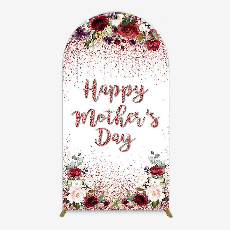 Aperturee - Aperturee Floral Rose Gold Glitter Mothers Day Arch Backdrop