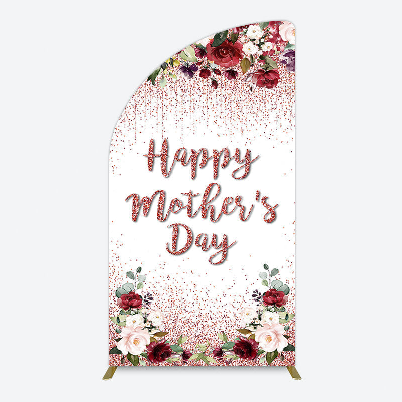 Aperturee - Aperturee Floral Rose Gold Glitter Mothers Day Half Moon Arch Backdrop