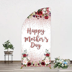 Aperturee - Aperturee Floral Rose Gold Glitter Mothers Day Half Moon Arch Backdrop