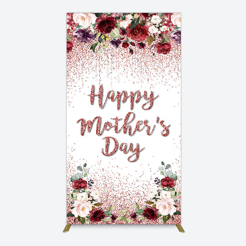 Aperturee - Aperturee Floral Rose Gold Glitter Mothers Day Rectangle Backdrop