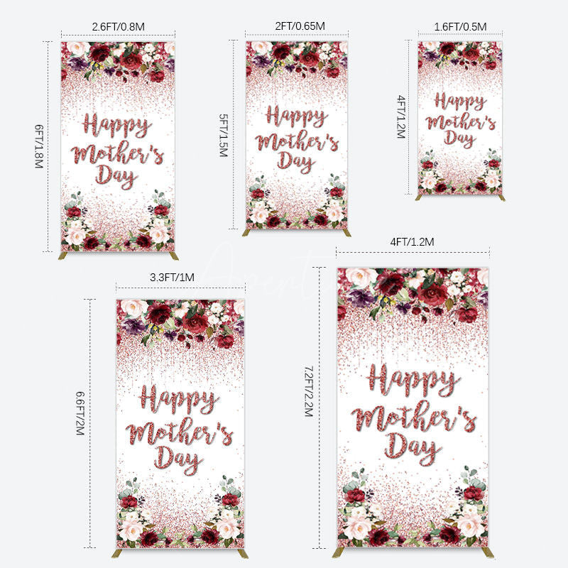Aperturee - Aperturee Floral Rose Gold Glitter Mothers Day Rectangle Backdrop
