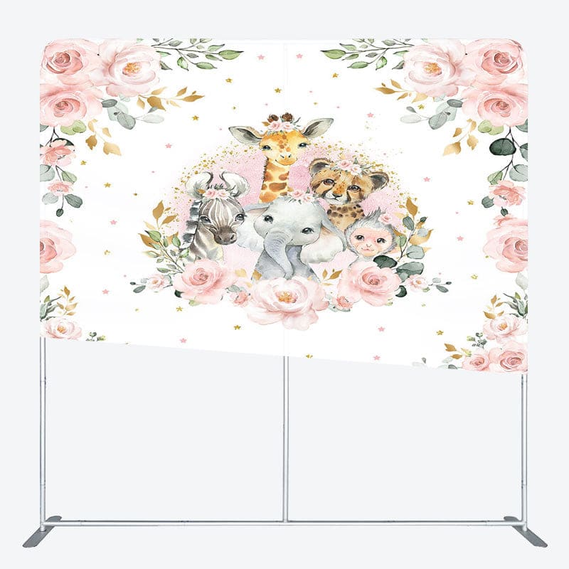 Aperturee - Aperturee Floral Safari Animals Baby Shower Pillow Case Backdrop