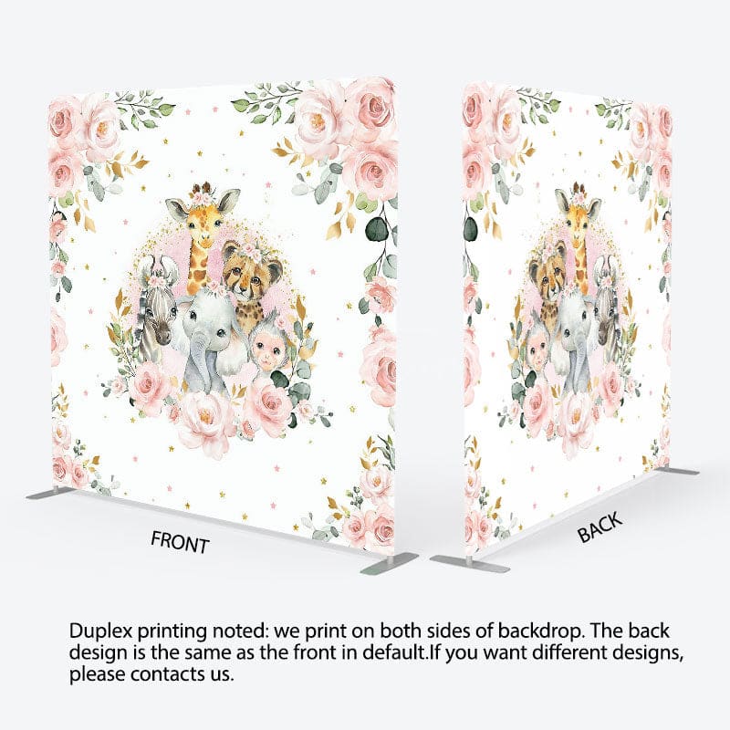 Aperturee - Aperturee Floral Safari Animals Baby Shower Pillow Case Backdrop