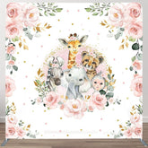 Aperturee - Aperturee Floral Safari Animals Baby Shower Pillow Case Backdrop