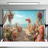 Aperturee - Aperturee Floral Sandy Beach Blue Sky Summer Wedding Backdrop