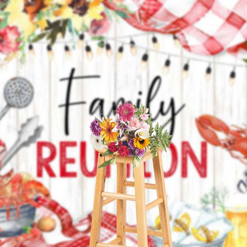 Aperturee - Aperturee Floral Seafood Beer Wood Grain Family Reunion Backdrop