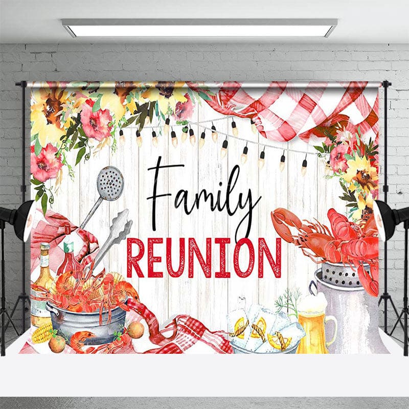 Aperturee - Aperturee Floral Seafood Beer Wood Grain Family Reunion Backdrop