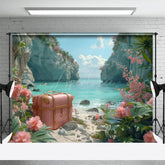Aperturee - Aperturee Floral Seaside Luggage Beach Holiday Photo Backdrop