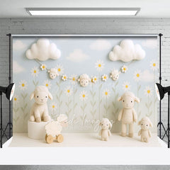 Aperturee - Aperturee Floral Sky Lambs Photography Cake Smash Backdrop