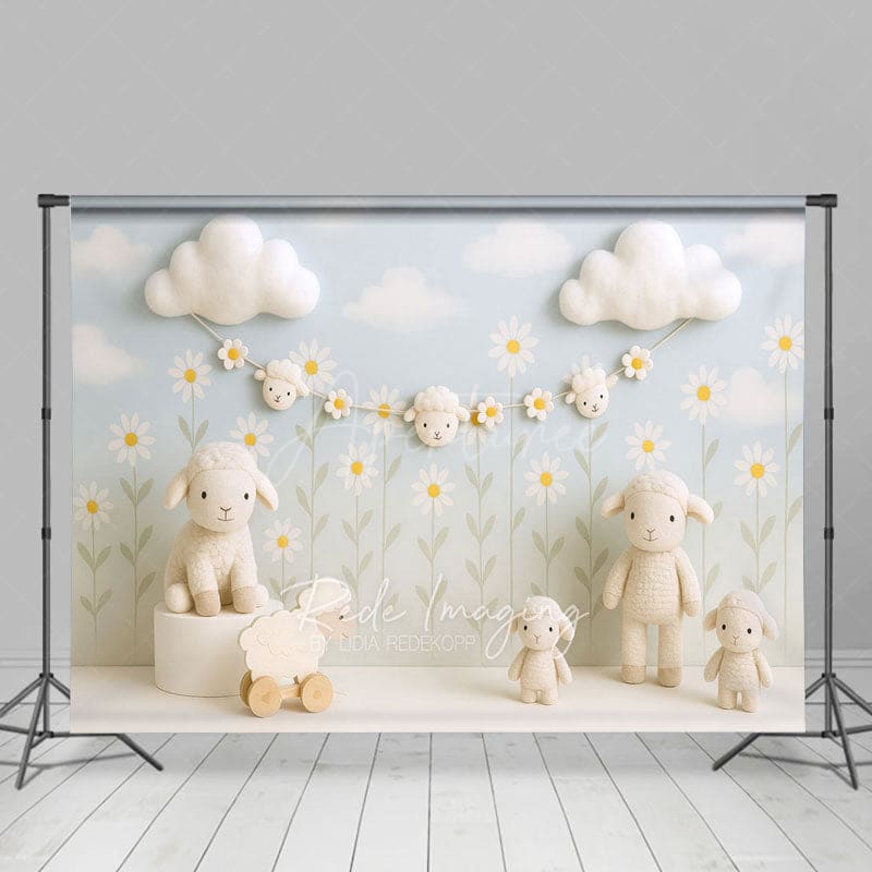 Aperturee - Aperturee Floral Sky Lambs Photography Cake Smash Backdrop