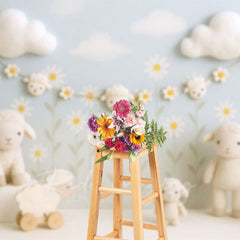 Aperturee - Aperturee Floral Sky Lambs Photography Cake Smash Backdrop