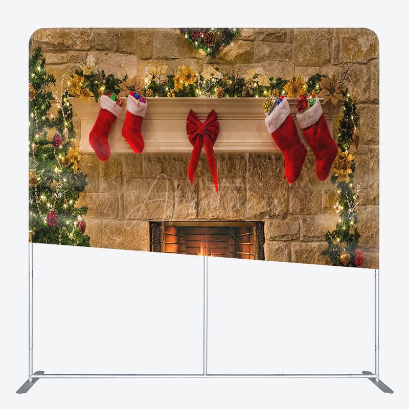 Aperturee - Aperturee Floral Socks Fireplace Christmas Pillow Case Backdrop