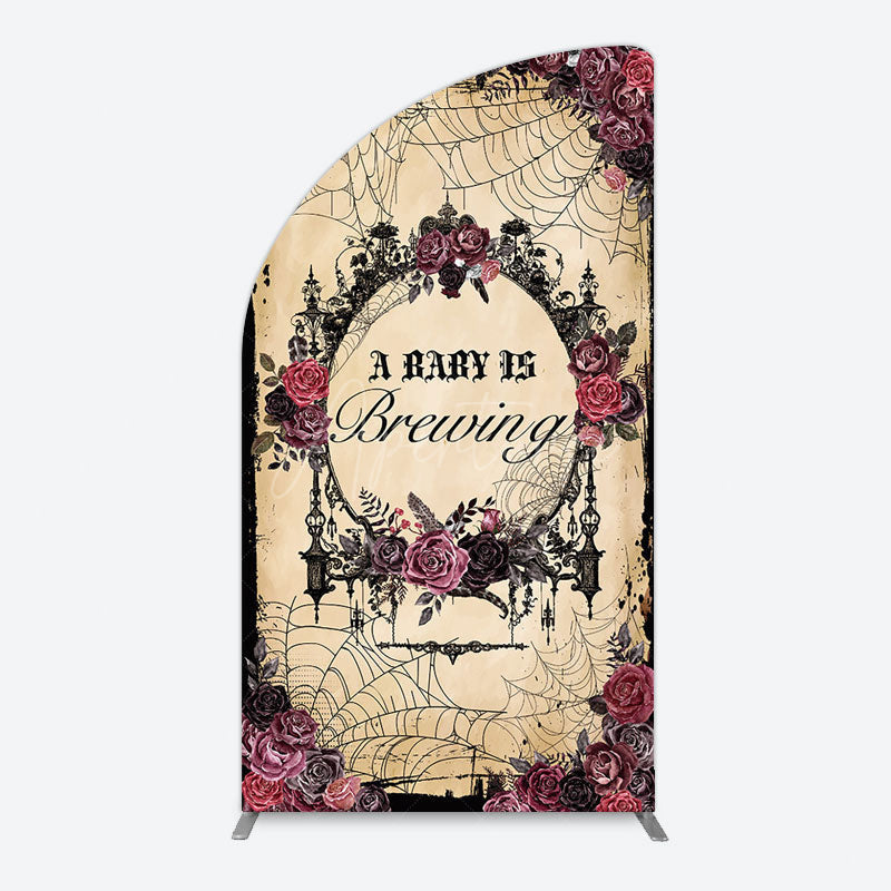 Aperturee - Aperturee Floral Spider Halloween Baby Shower Half Moon Arch Backdrop