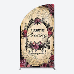 Aperturee - Aperturee Floral Spider Halloween Baby Shower Half Moon Arch Backdrop
