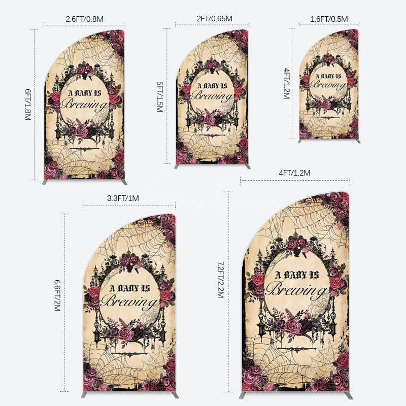 Aperturee - Aperturee Floral Spider Halloween Baby Shower Half Moon Arch Backdrop
