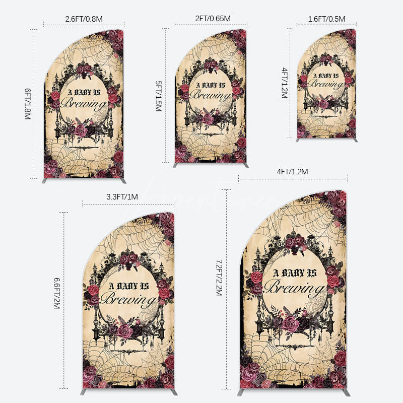 Aperturee - Aperturee Floral Spider Halloween Baby Shower Half Moon Arch Backdrop