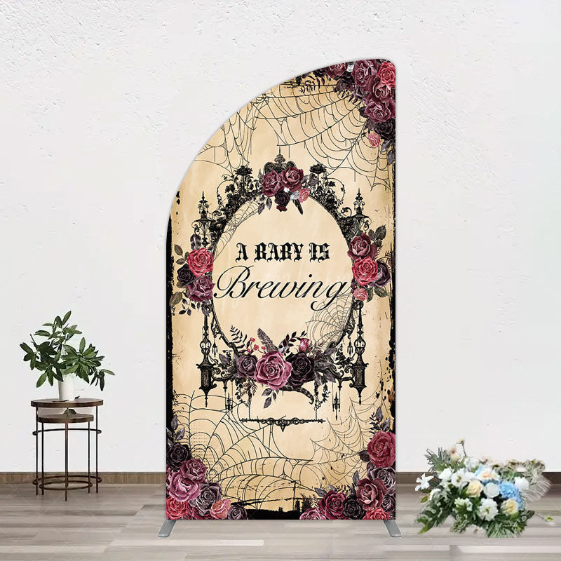 Aperturee - Aperturee Floral Spider Halloween Baby Shower Half Moon Arch Backdrop
