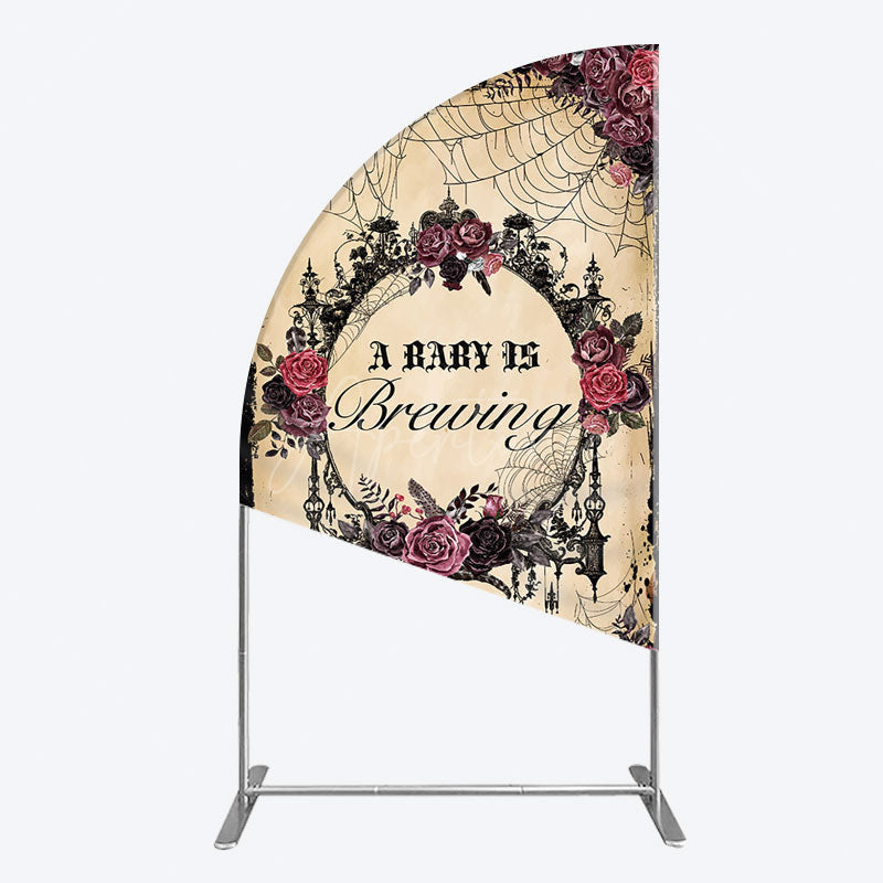 Aperturee - Aperturee Floral Spider Halloween Baby Shower Half Moon Arch Backdrop