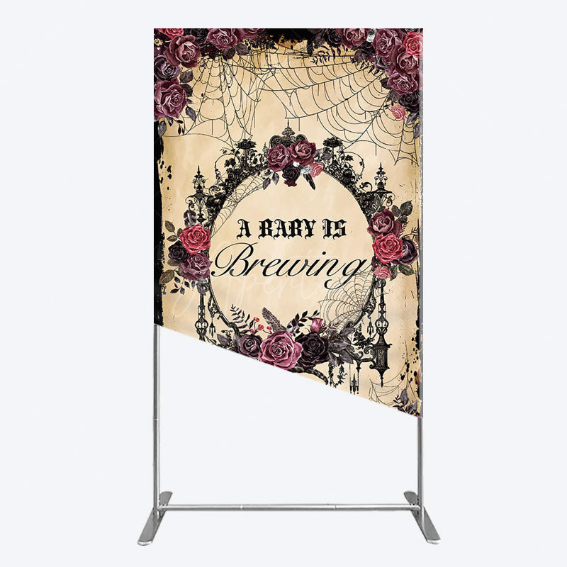 Aperturee - Aperturee Floral Spider Halloween Baby Shower Rectangle Backdrop