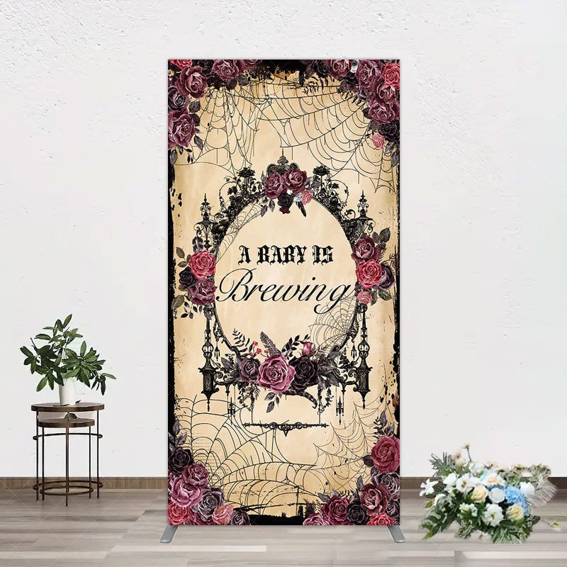 Aperturee - Aperturee Floral Spider Halloween Baby Shower Rectangle Backdrop
