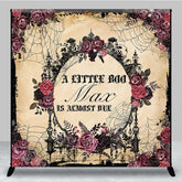 Aperturee - Aperturee Floral Spider Halloween Custom Baby Shower Backdrop