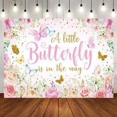 Aperturee - Aperturee Floral Spring Butterfly Glitter Baby Shower Backdrop