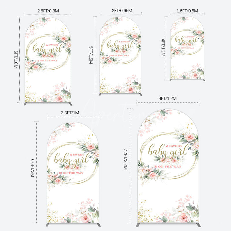 Aperturee - Aperturee Floral Spring Pink Girl Baby Shower Arch Backdrop