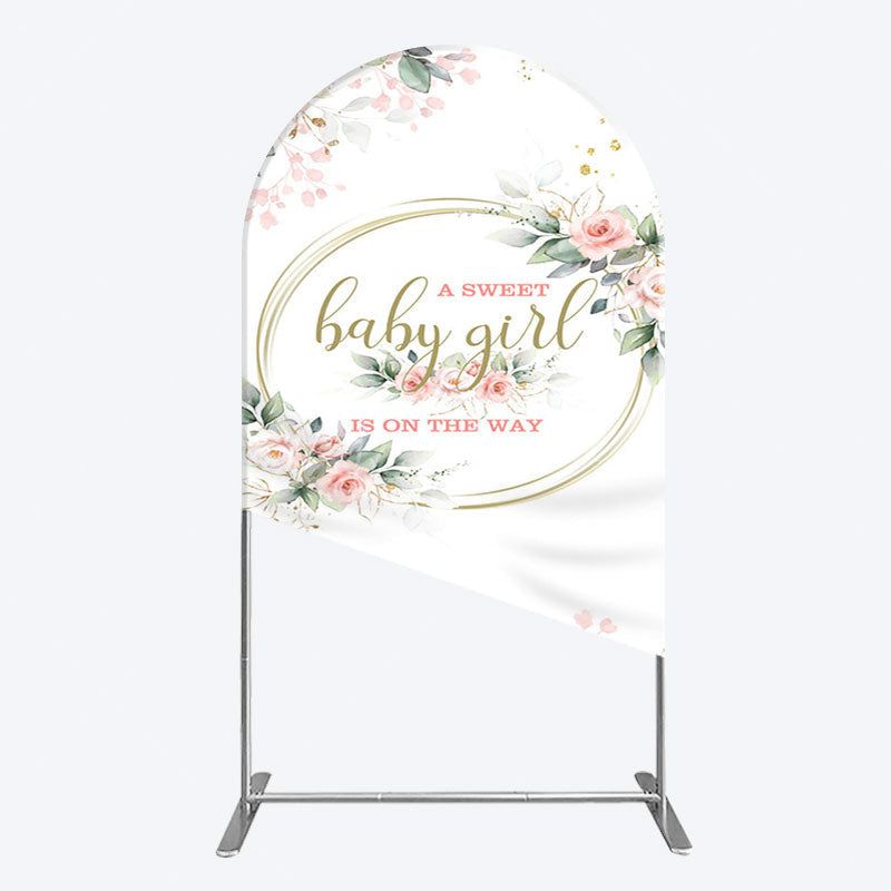 Aperturee - Aperturee Floral Spring Pink Girl Baby Shower Arch Backdrop