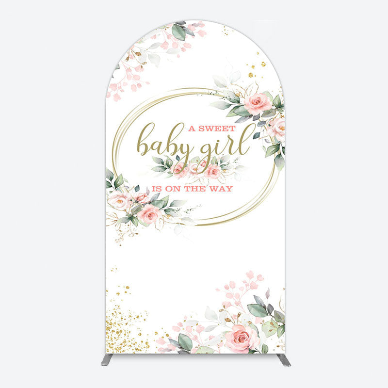 Aperturee - Aperturee Floral Spring Pink Girl Baby Shower Arch Backdrop