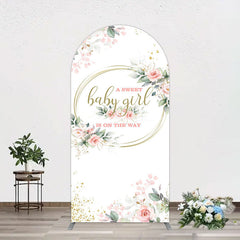 Aperturee - Aperturee Floral Spring Pink Girl Baby Shower Arch Backdrop