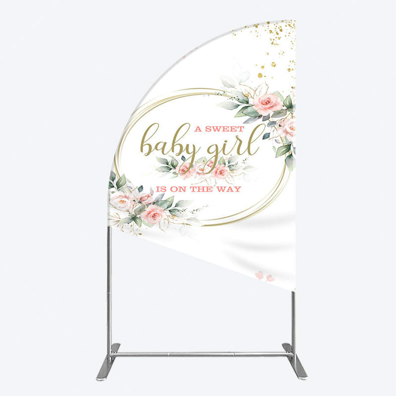 Aperturee - Aperturee Floral Spring Pink Girl Baby Shower Half Moon Arch Backdrop