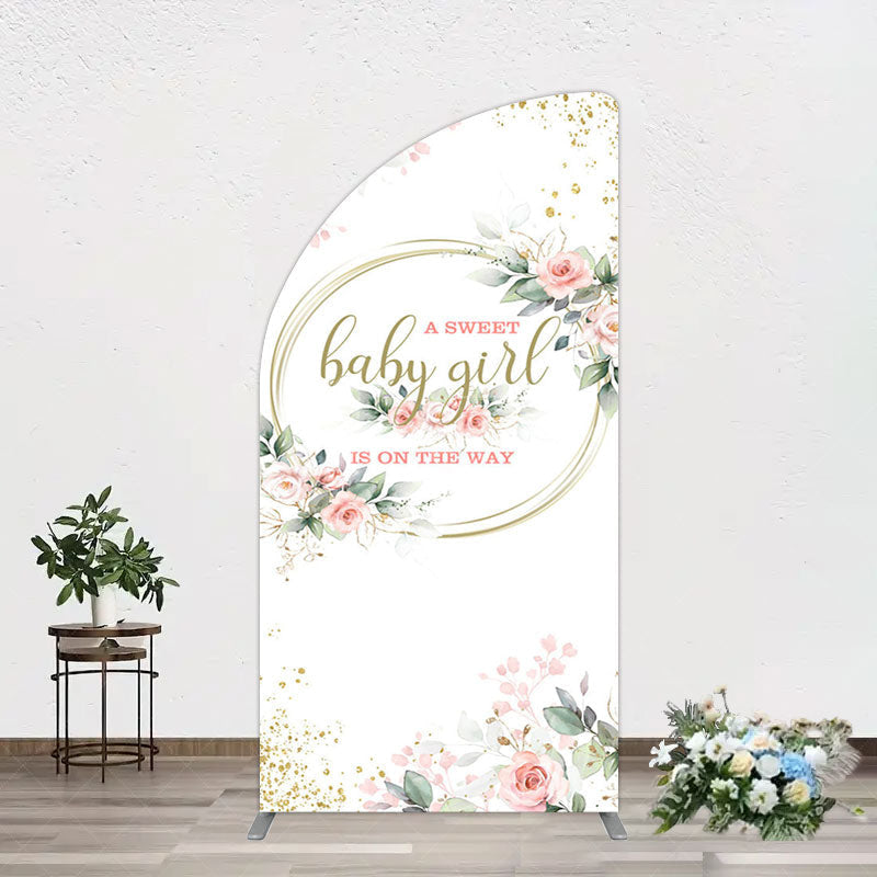 Aperturee - Aperturee Floral Spring Pink Girl Baby Shower Half Moon Arch Backdrop