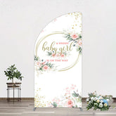 Aperturee - Aperturee Floral Spring Pink Girl Baby Shower Half Moon Arch Backdrop