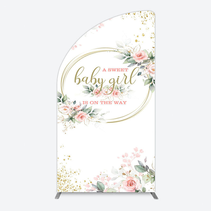 Aperturee - Aperturee Floral Spring Pink Girl Baby Shower Half Moon Arch Backdrop