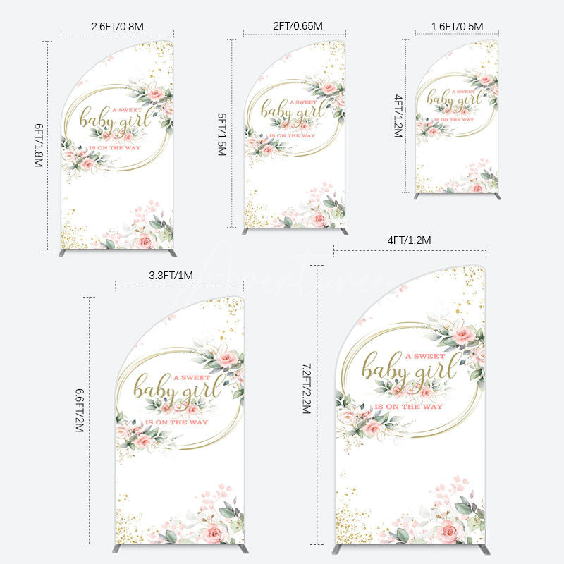 Aperturee - Aperturee Floral Spring Pink Girl Baby Shower Half Moon Arch Backdrop