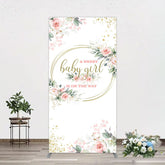 Aperturee - Aperturee Floral Spring Pink Girl Baby Shower Rectangle Backdrop