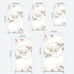 Aperturee - Aperturee Floral Spring Pink Girl Baby Shower Rectangle Backdrop