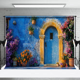 Aperturee - Aperturee Floral Stone Retro Wall Arch Door Spring Backdrop